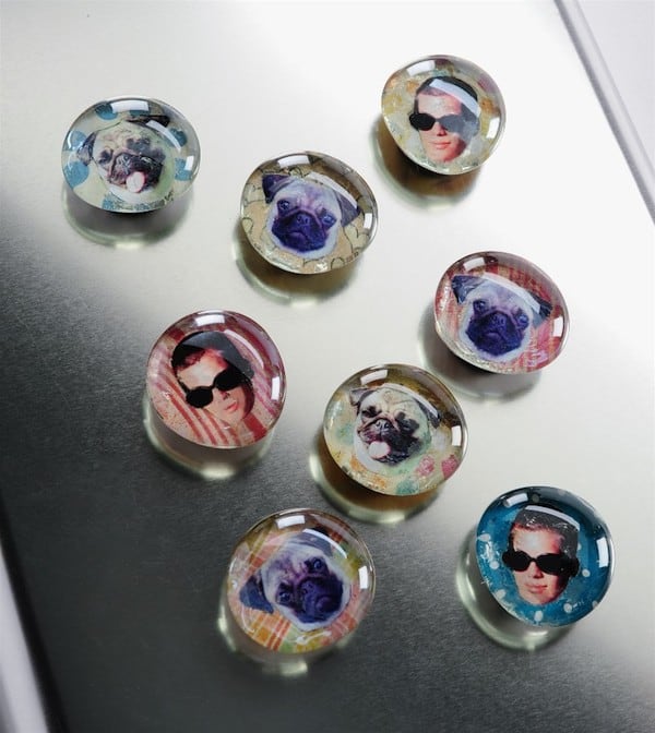 Use your favorite images and scrapbook papers to create these DIY personalized glass magnets. You