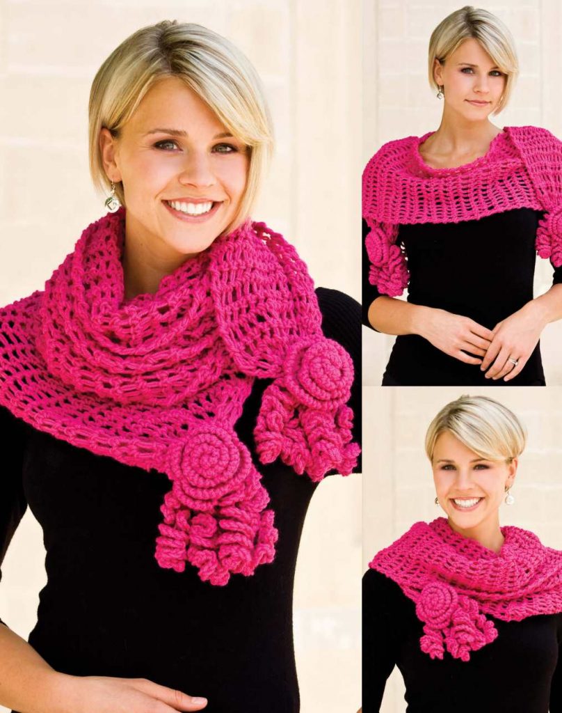 Free Crochet Pattern for a Roses and Lace Scarf