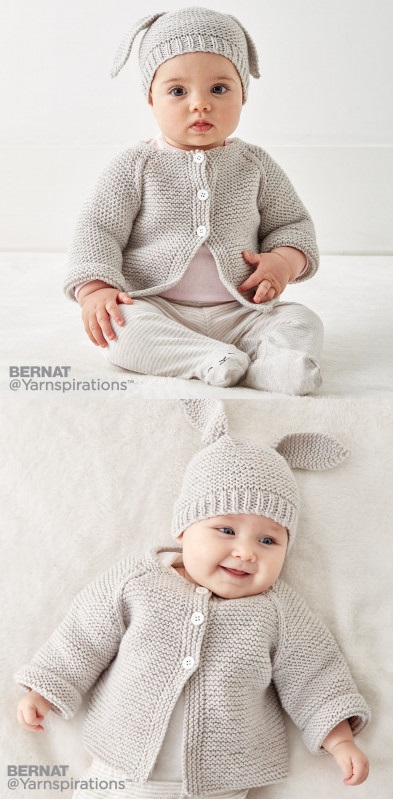 Free Knitting Pattern for Baby Cardigan and Hat Set
