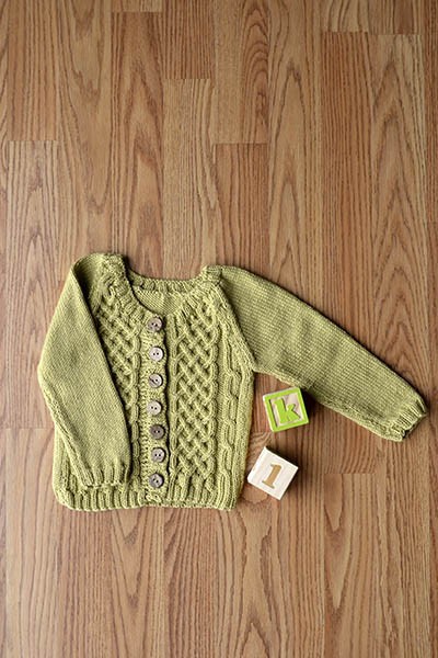 Free knitting pattern for a cable baby cardigan