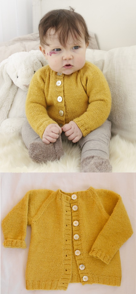 Free knitting pattern for an easy baby raglan cardigan